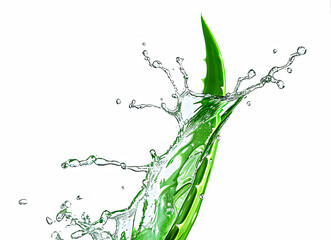 Aloe vera leaves and slices with water splash isolated on white background