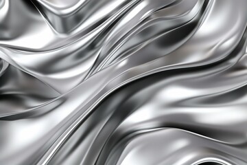 Satin Silver Wave Texture: Abstract liquid metallic design with flowing waves on a smooth satin background