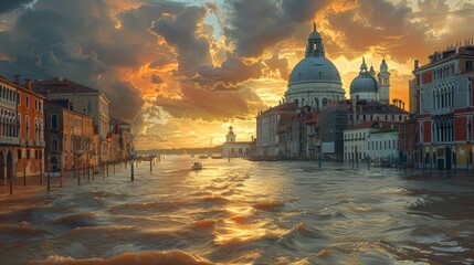 Venice, Italy - Historic City Flooded with Water Reaching Windows of Ancient Buildings - obrazy, fototapety, plakaty