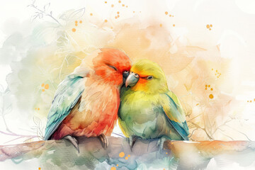 water color of birds lover in a nature, illustration painting.