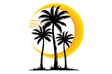 vector illustration of palm trees with sun