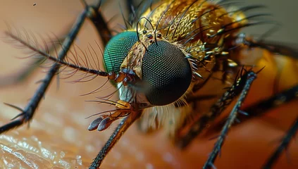Fotobehang Macro Shot of Mosquito on Human Arm - Summer Nature Photography © Da