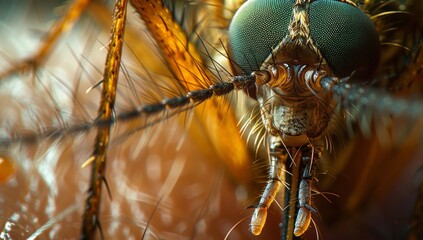 Macro Shot of Mosquito on Human Arm - Summer Nature Photography - obrazy, fototapety, plakaty