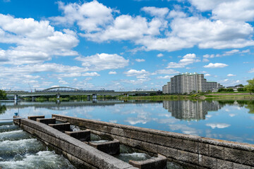 登戸，和泉多摩川からの多摩川の風景