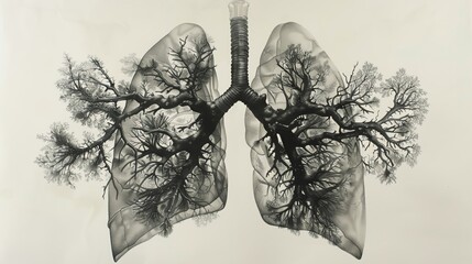 Craft a thought-provoking scene using traditional pen and ink medium to showcase the damaging impact of smoking on the lungs, juxtaposing the fragility of the organ with the destructive nature of canc - obrazy, fototapety, plakaty