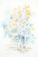 aspen, cold aspen tree, cartoon drawing, water color style,