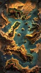 Fantasy World Map with Cookie Continents and Candy Landmarks - obrazy, fototapety, plakaty