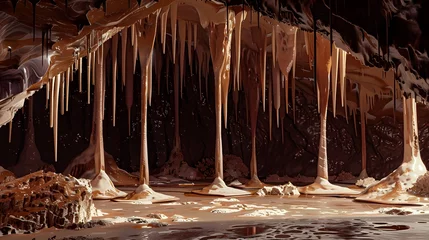 Fotobehang Mysterious Chocolate Cave with Stalactites and Whipped Cream Stalagmites © Panupong Ws