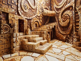 Ancient Chocolate Temple with Intricate Cookie Glyph Walls