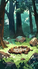 Magical Forest Clearing with Ritual Chocolate Stone Circle - obrazy, fototapety, plakaty
