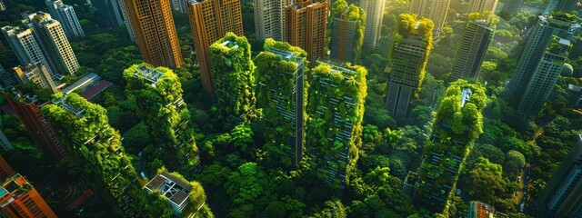 Green Cityscape with Vertical Gardens: Urban Sustainability and ESG Concept