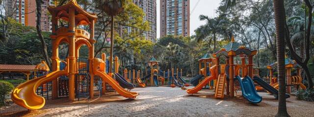 City Park Playground with Recycled Plastic Equipment - Fun and Sustainable Concept