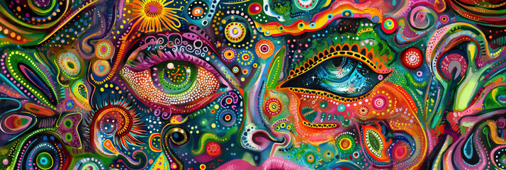 Psychedelic twist, featuring a cosmic eye amidst a swirl of vibrant colors and surreal patterns.
