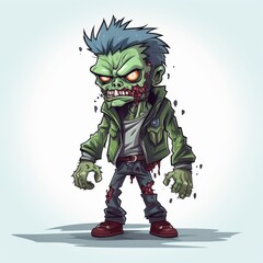 2D character design zombie, cartoon game, full body, single object,2d style,2d illustration with white background.