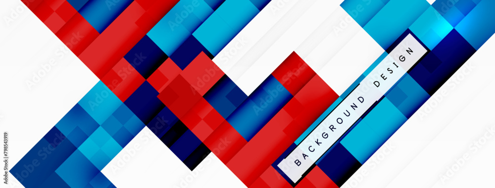 Poster vibrant colorfulness with a mix of electric blue, magenta, and white in a geometric pattern of trian