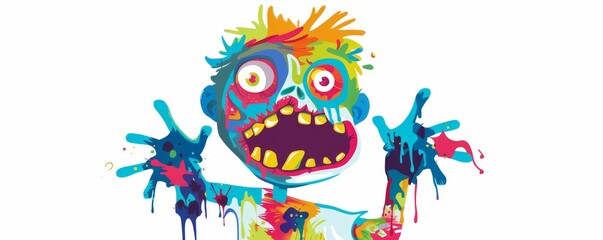 Bright and colorful 2D  art of a zombie character isolated on white, ideal for childrens book illustrations and educational content