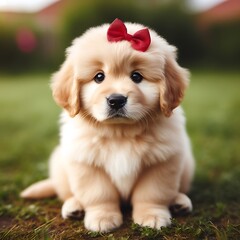 Cute golden retriever puppy on grass