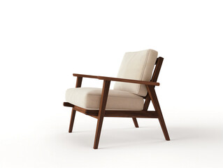 Fototapeta premium Generate an image of a Scandinavian-style dark wood frame armchair with a light fabric seat isolated on a white background