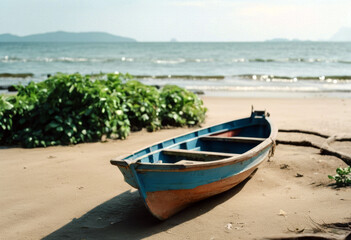 Naklejka premium small boat at beach Sky Summer Landscape Sea 