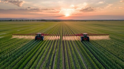 Obraz premium Tranquil Farmland at Dusk, Capturing the Quiet Beauty of Agricultural Landscapes at Twilight