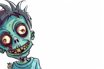 Simple and clean vector drawing of a friendly zombie, isolated on white with ample copy space for text, perfect for party invitations