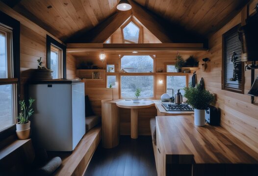 warm wooden light decor house interior Tiny airy