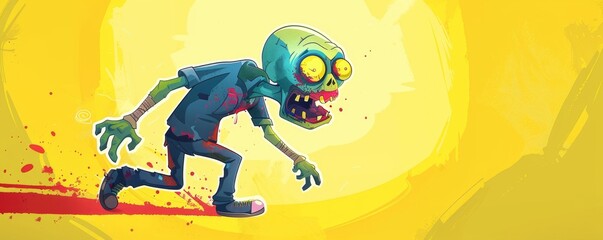 Vector illustration of a cartoon zombie with vibrant colors on a plain background, perfect for 2D animation and character design projects