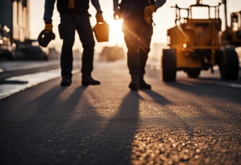 Obraz premium workers construction road asphalt pictures blurred industry men work repair equipment pavement highway street machine paving renewal compactor vibration vehicle