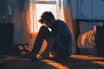 Burdened by Loneliness: Simple Illustration of a Dejected Man
