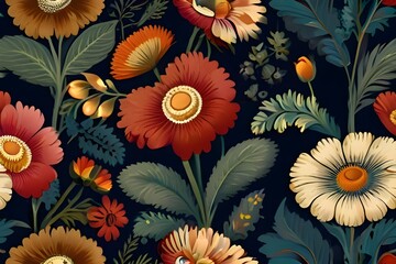 Vintage floral pattern Generator AI  - obrazy, fototapety, plakaty