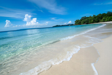 Fototapeta na wymiar Pristine beach with clear blue water and white sand