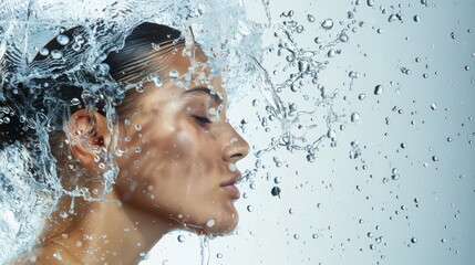 Liquid veil over beauty: Stunning, suitable for artistic representation of cleansing and care.