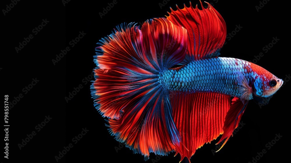 Poster A close-up of a Betta fish displaying its vibrant colors and intricate fin patterns, captivating viewers with its natural beauty.