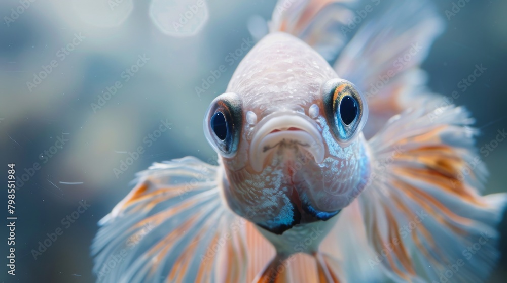 Poster a close-up of a betta fish's expressive eyes, capturing the intelligence and curiosity that make the
