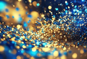 'gital Abstract golden colorful blue lights. fractal confetti sparkle 3d art. blurred Fantasy...