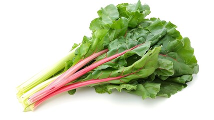 Swiss chard fresh on white background., Swiss chard fresh on white background., Bunch of swiss chard leafves isolated on white background ai generated 