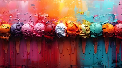 Vibrant and Expressive Ice Cream Scoops in Bold Digital Against Gritty Urban Backdrop