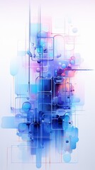 The image is an abstract painting with a blue background