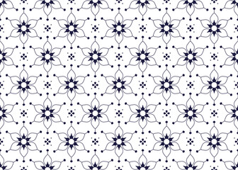 Symbol flowers outline on white background, ethnic fabric seamless pattern design for cloth, carpet, batik, wallpaper, wrapping etc.