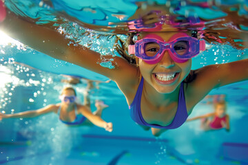 happy child at swimming pool