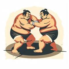 Sumo wrestling match, ancient style, traditional ring, action view, vector SVG format