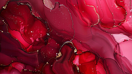 Shiny Marble Texture in Rich Crimson and Ivory Alcohol Ink Art.