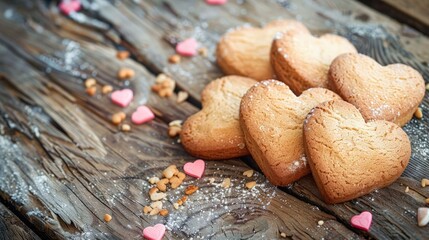 Valentine s Day delights awaited on the rustic wooden table heart shaped cookies just out of the oven