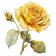 Yellow rose watercolor isolated on white background - obrazy, fototapety, plakaty
