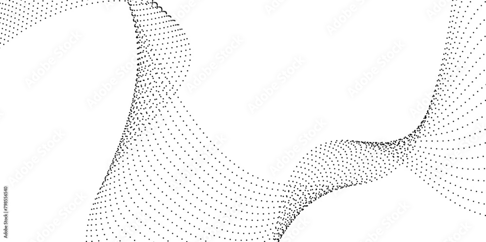 Poster flowing wavy dots particles wave pattern curve halftone gradient lines shape isolated on transparent