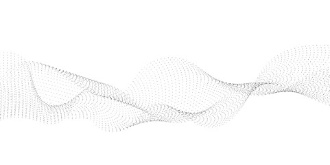 Flowing wave dot particles halftone pattern black gradient curve shape isolated on transparent background. Digital future technology concept, science, banner, business, music. Vector illustration.