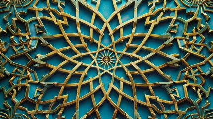 Intricate geometric patterns on a teal background