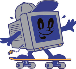 Skateboarding Computer Character Illustration