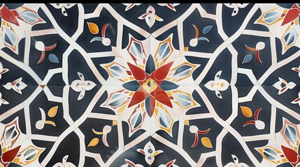 Intricate mosaic tile pattern with vibrant floral motifs