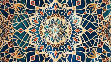 Intricate symmetrical mosaic with vibrant colors and ornate patterns